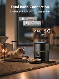 Automatic Cat Feeder with Camera - 5G WiFi Auto Cat Food Dispenser, 1080P HD Video with Night Vision, 1-15 Meals, 1-99 Portions, 2-Way Audio, Keeps Food Fresh, Timed Pet Feeder Also for Dogs