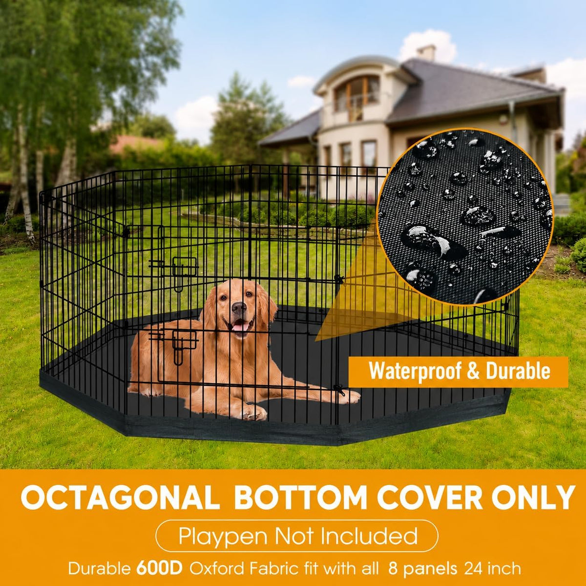 Puppy Pet Playpen 8 Panel 24 Inch Indoor Outdoor Metal Portable - Octagonal Bottom Pad for 24"W 8-Panel Dog Playpen - image 4