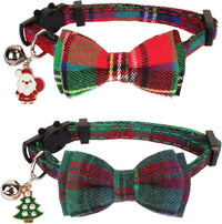 Fall Cat Collar with Bowtie - 7.5"- 10.5" / Christmas Plaid