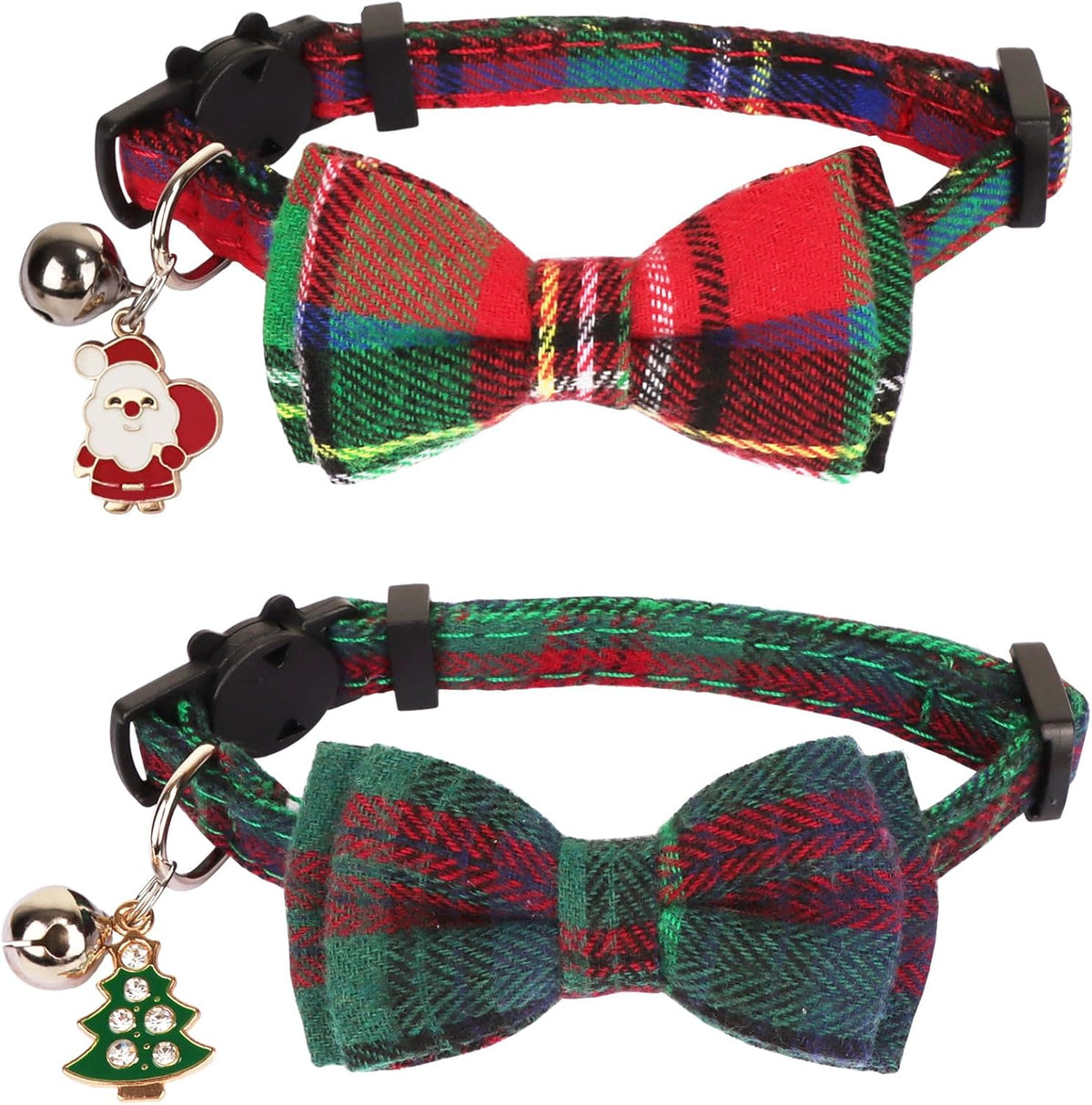 Fall Cat Collar with Bowtie - 7.5"- 10.5" / Christmas Plaid