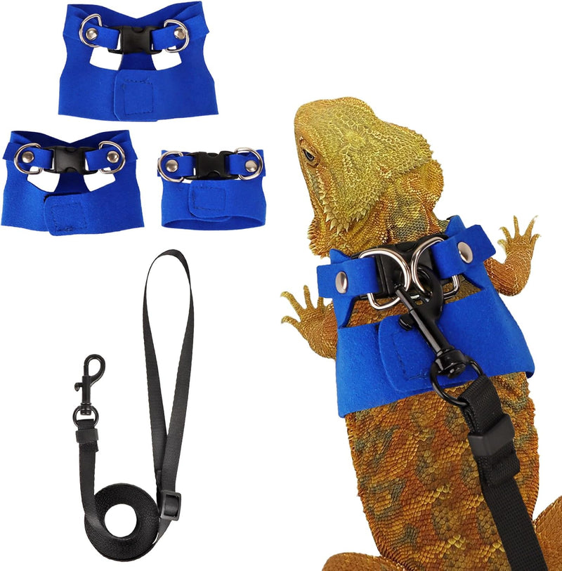 Bearded Dragon Harness Leash Set, 3 Size Lizard Harness - Blue