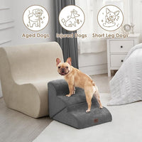 EHEYCIGA Curved Foldable Dog Stairs Ramp for Small Dogs 16" H, 3-Step Dog Steps for Couch Sofa and Chair, Pet Stairs for Cats, Non-Slip Balanced Pet Steps Indoor, Grey