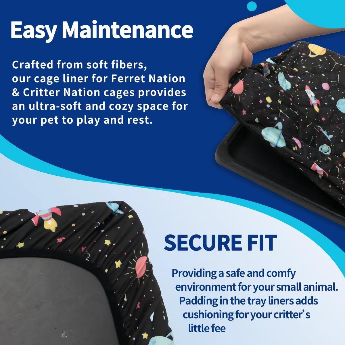 YKD Ferret Cage Liners for Ferret Nation & Critter Nation Cages – Daily Care for Small Pets - Top Pan Liner / Black - image 4