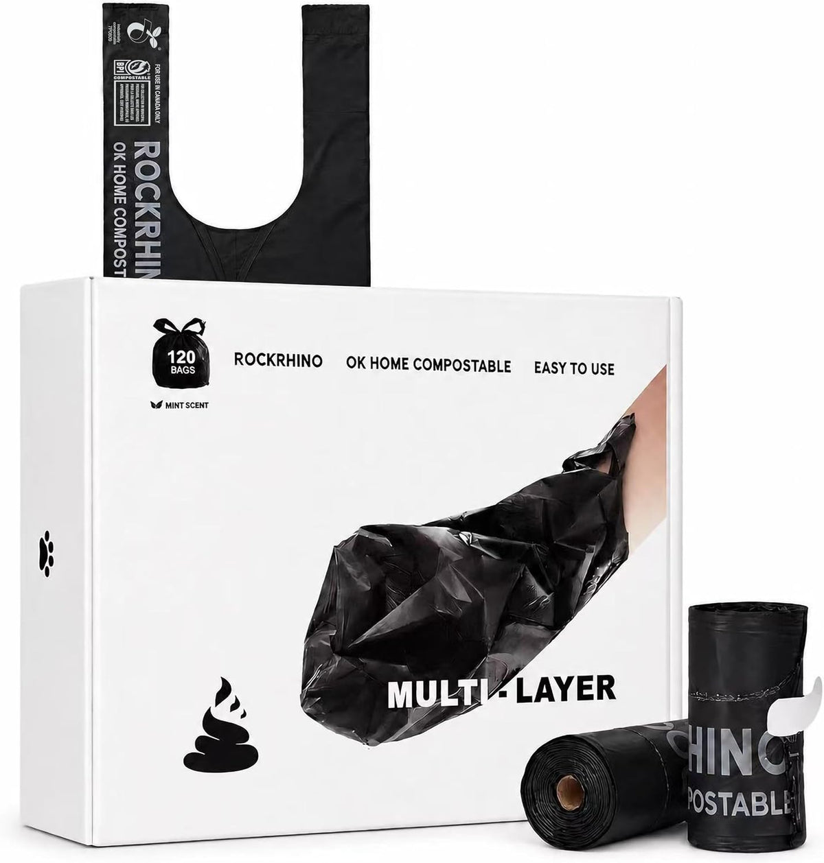 ROCKRHINO Ultra Thick Dog Poop Bags, Multi-Layer Bottom, Opaque - 1 Count (Pack of 120)