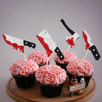 Gyufise 24Pcs Halloween Bat Cupcake Toppers Black Glitter Bat - Silver Red - image 4