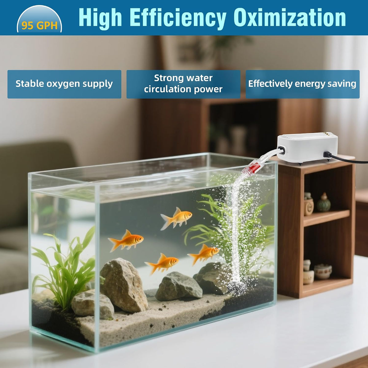 Quiet Aquarium Air Pump 3W Fish Tank Oxygen Aerator Pump with Air - 5W - image 2