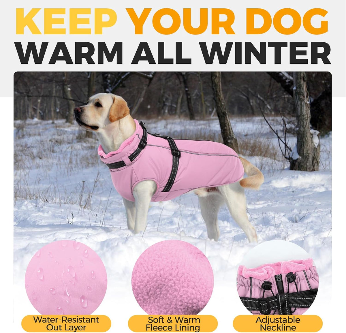Dog Coat for Large Dogs Waterproof Dog Jacket with Harness Built in – Essentials for Dogs - X-Small / Pink - image 3
