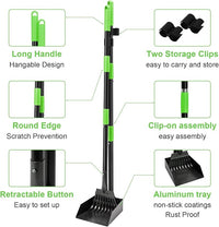 Non-Breakable Pooper Scooper, Dog Pooper Scooper Tray & Rake Set with Adjustable Stainless Steel Long Handle for Large Medium Small Dogs (Green)