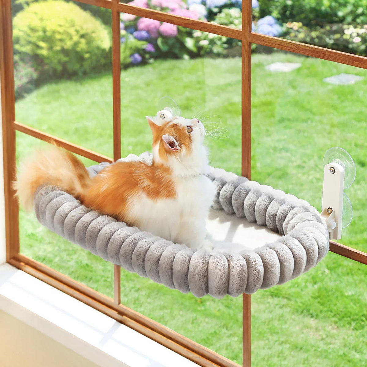 Zakkart SnugCloud Foldable Cat Window Perch – Essentials for Cats - Gray / Large (24.8"x15.7")