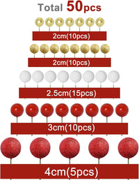 ASTARON 50 Pcs Ball Cake Topper Sticks Mini Balloons for Cake - Gold，red Series - image 2