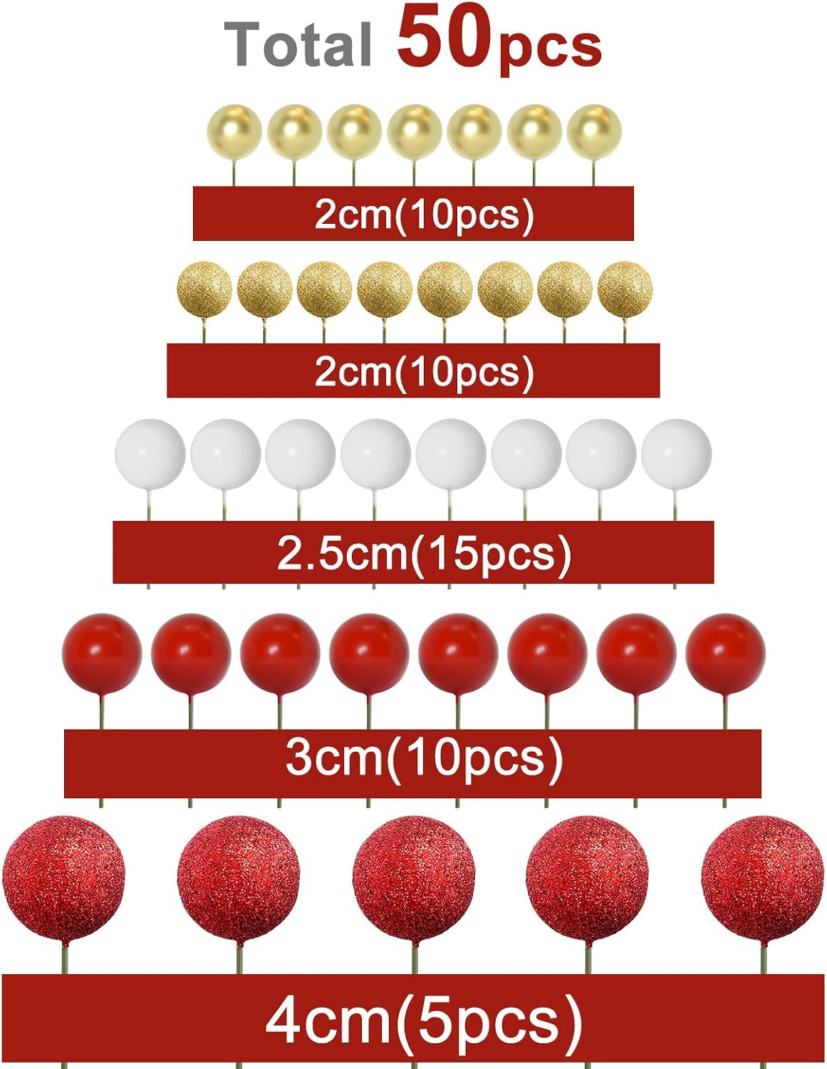 ASTARON 50 Pcs Ball Cake Topper Sticks Mini Balloons for Cake - Gold，red Series - image 2