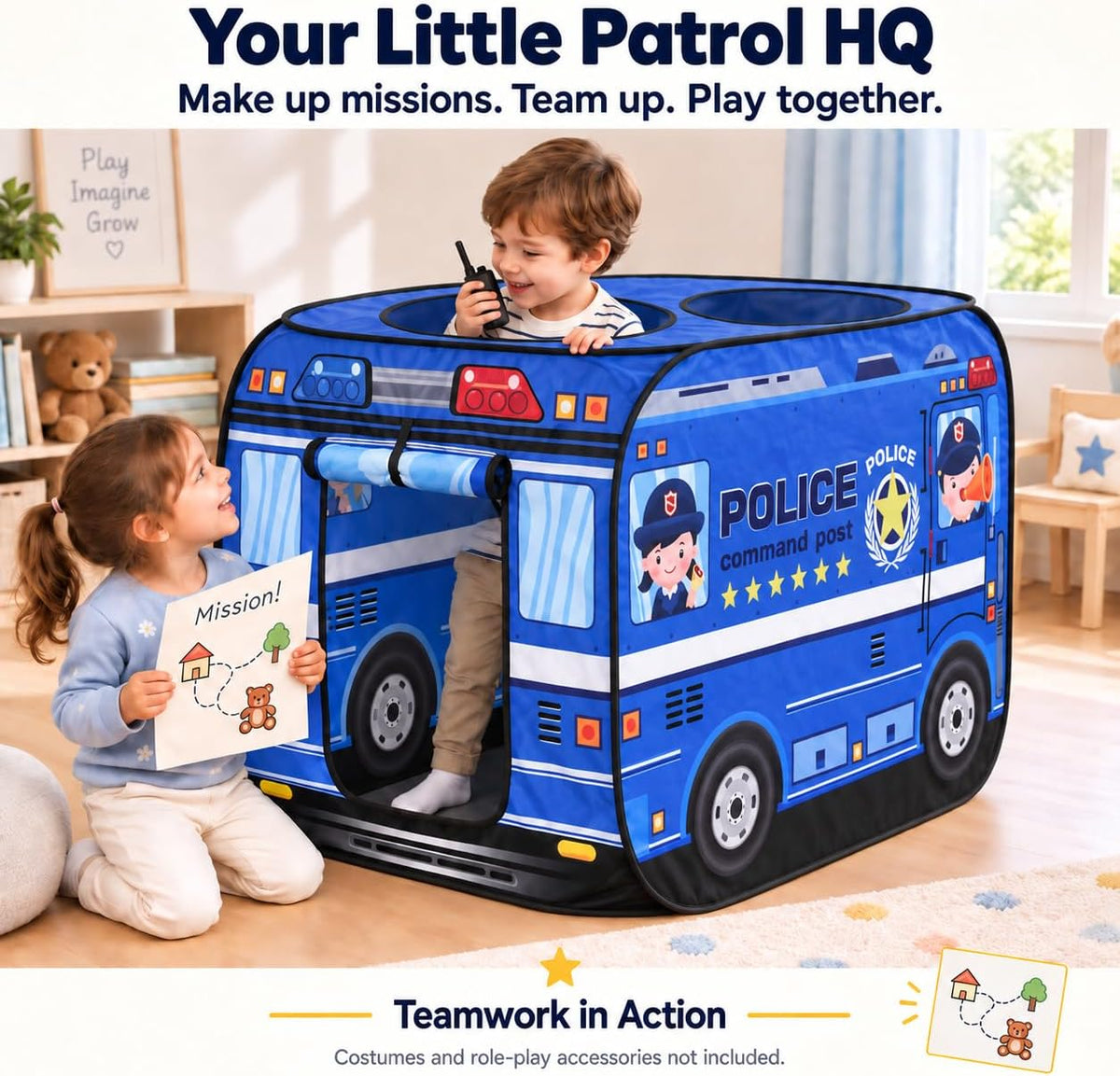 Cecailin fire truck pop up play tent for kids with roll-up door in red - view 6