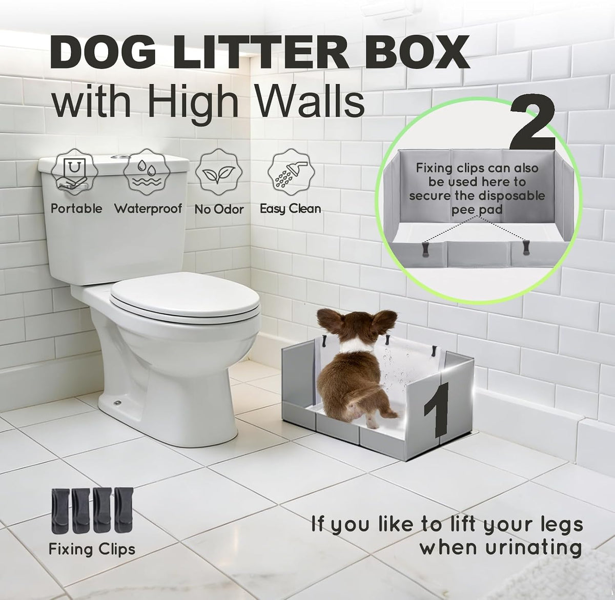 HQ4US 4LEGS Dog Litter Box Indoor High Walls - Grey / Small for Dog＜ 15" Length - image 2