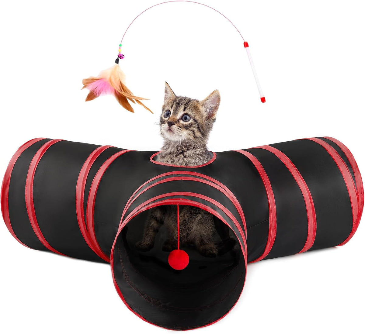 Love's cabin Cat Tunnel for Indoor Cats - Black&Red / S (23.6"x13"x11")