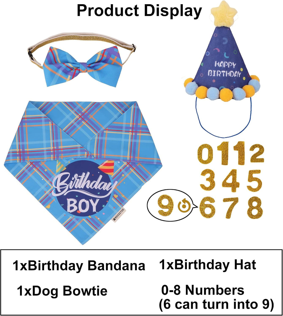 Dog Birthday Hat Bandana Set, Blue Plaid Boy Dog Bandana - X-Large / Sky Blue Boy - image 3