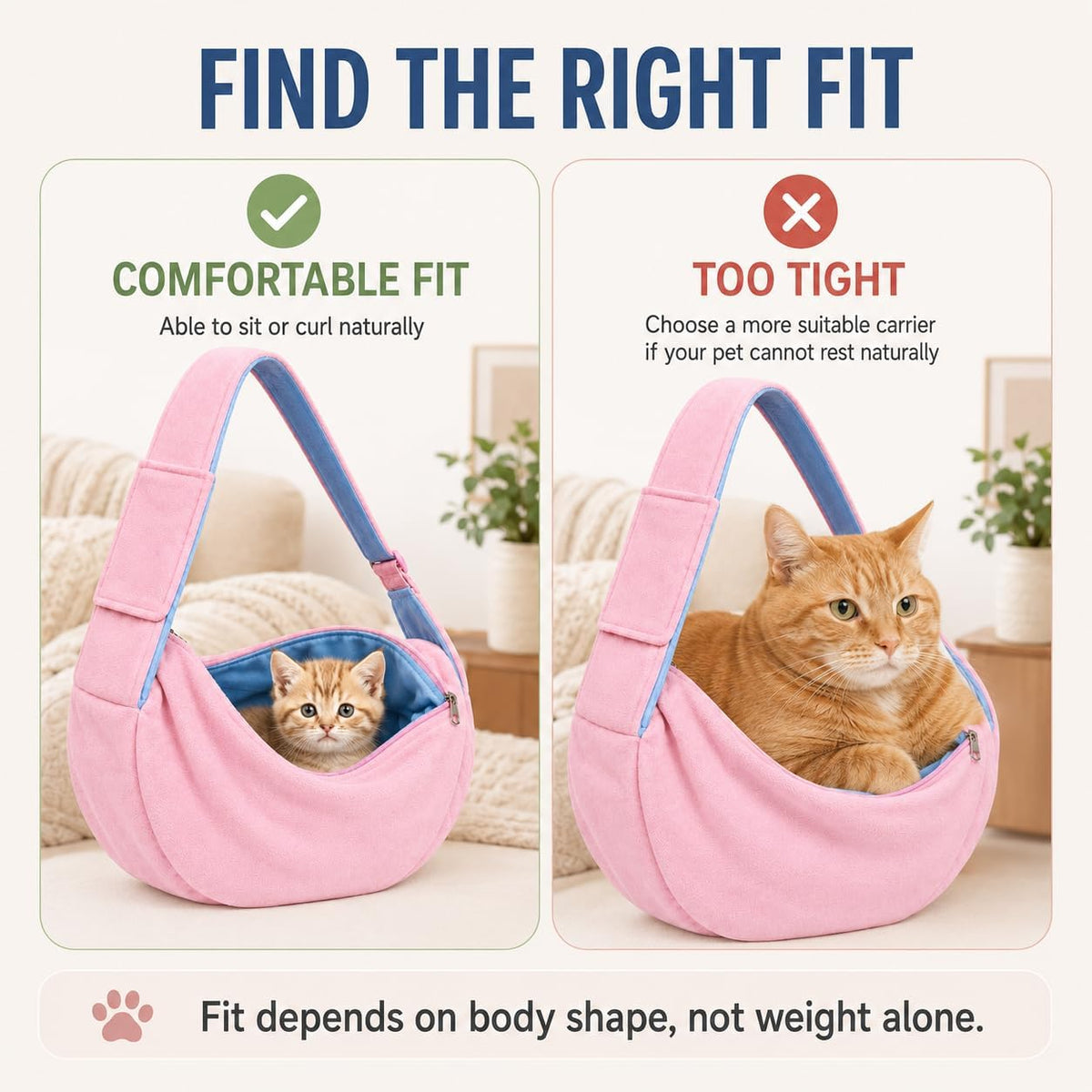 Cat Sling Carrier for Cats and Kittens - Pink-Large - image 3