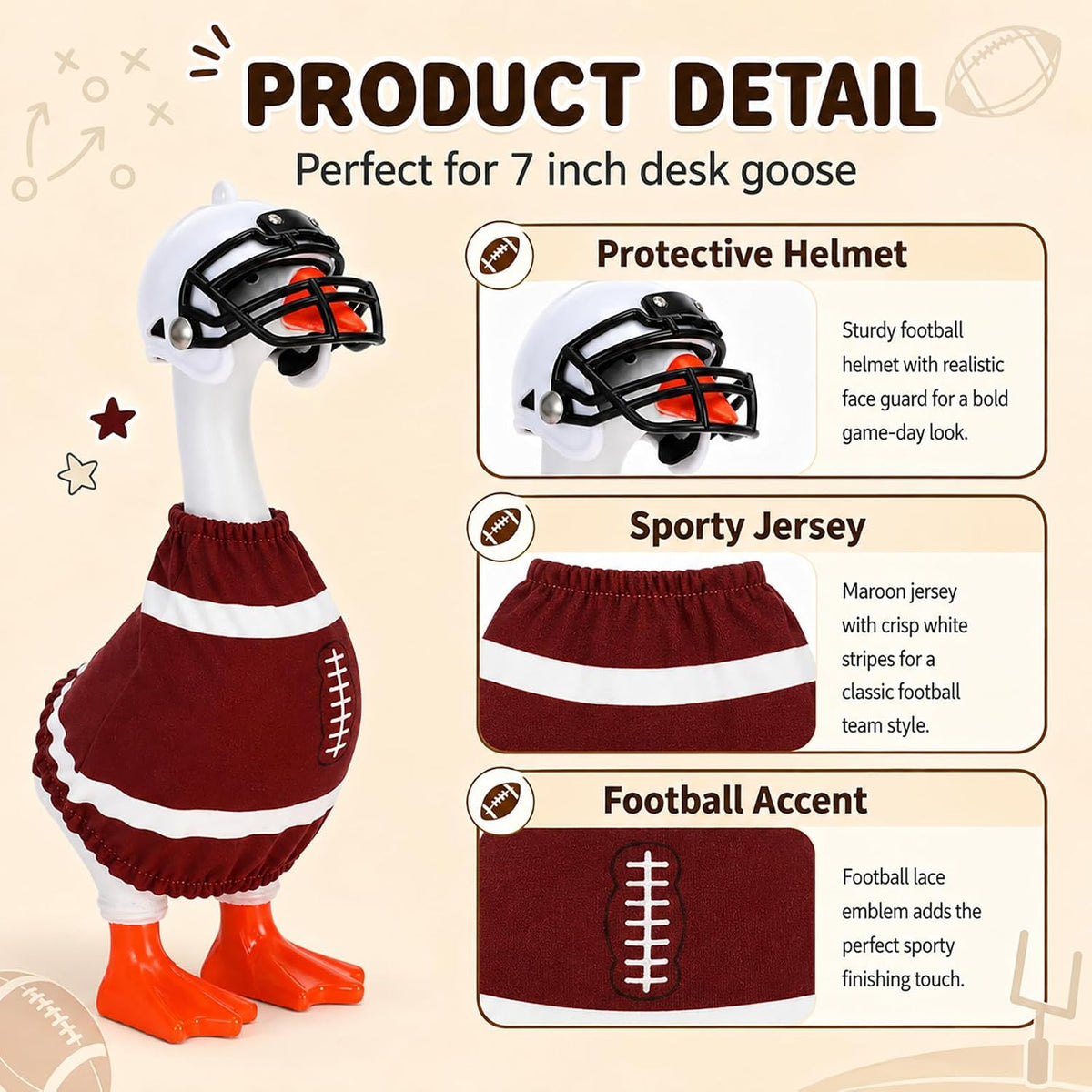 7inch Desk Goose Outfits, Mini Desktop Goose Clothes with Sunglasses & Necklaces, Brown Leopard - Football Uniform / 7 Inch - image 4