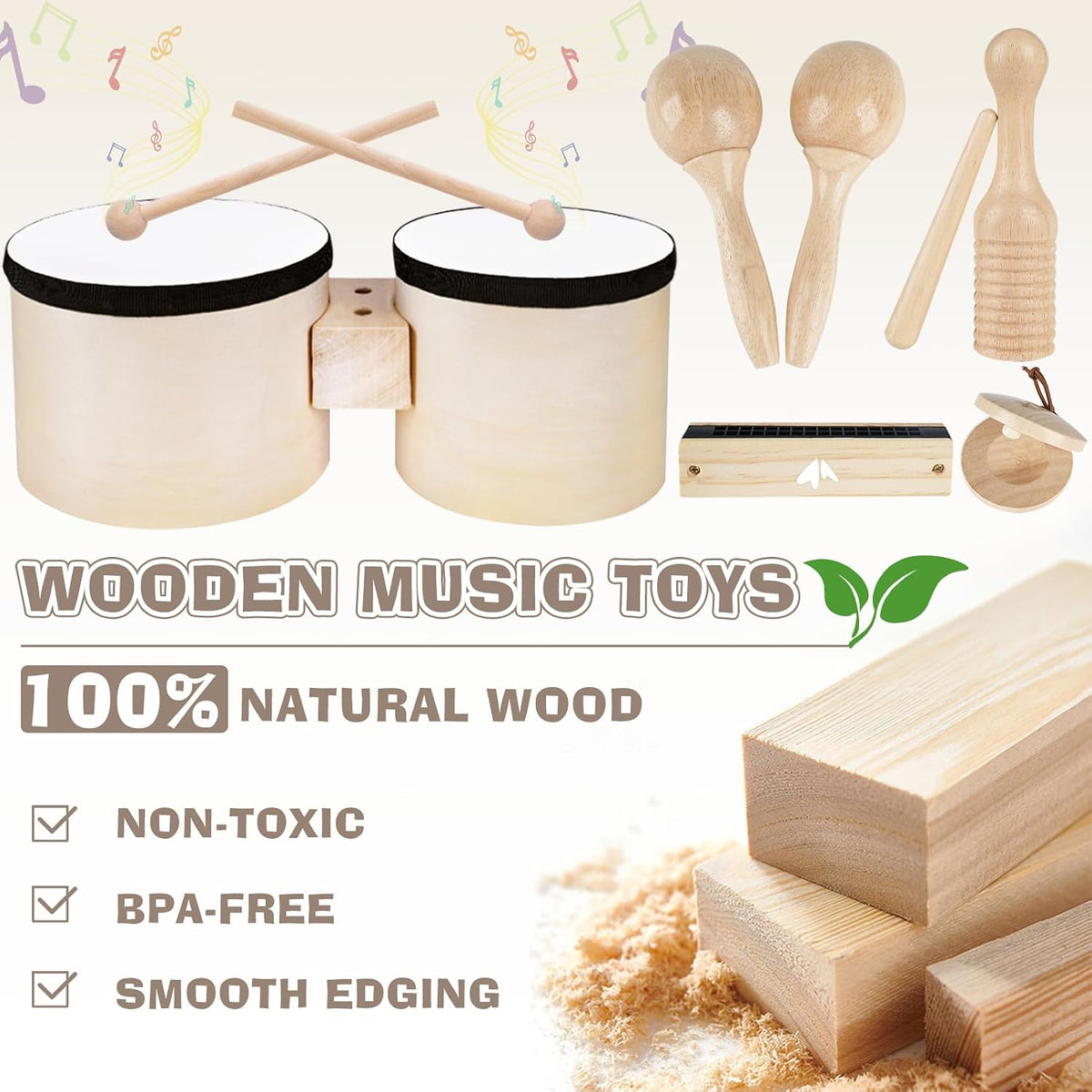 Vanplay bongo drum set for kids with drums, maracas, bells, harmonica and triangle - view 4