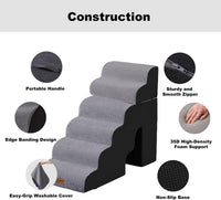 Dog Ramp for Large Dogs with Tunnel, 24" H 5 Steps for High Bed – Essentials for Dogs - 6-Steps Curved / Black Fleece - image 4