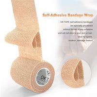 OK TAPE Self Adherent Cohesive Bandages Wrap 12Packs, 2 Inches X 5 Yards, Non-Woven Self Adhesive Athletic Sports wrap Tape, Vet Wrap Bandages Tape, for Thumb Finger Wrist Ankle (Black)