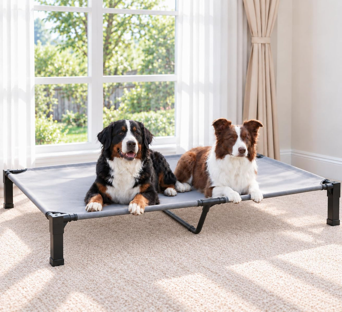Elevated Dog Bed Raised Cooling Dog Cot for Large Dogs - Grey / 60.0"L x 36.1"W x 9.3"H