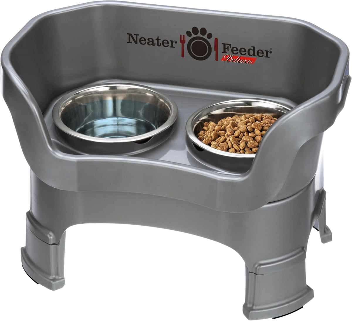 Neater Feeder Deluxe Mess-Proof Elevated Dog Bowls for Large Dogs - Medium + Standard Bowl / Gunmetal