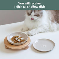 Elevated Cat Bowls, Cat Food and Water Bowl Set - Vintage Latte / 1 Bowl+1 Dish - image 4