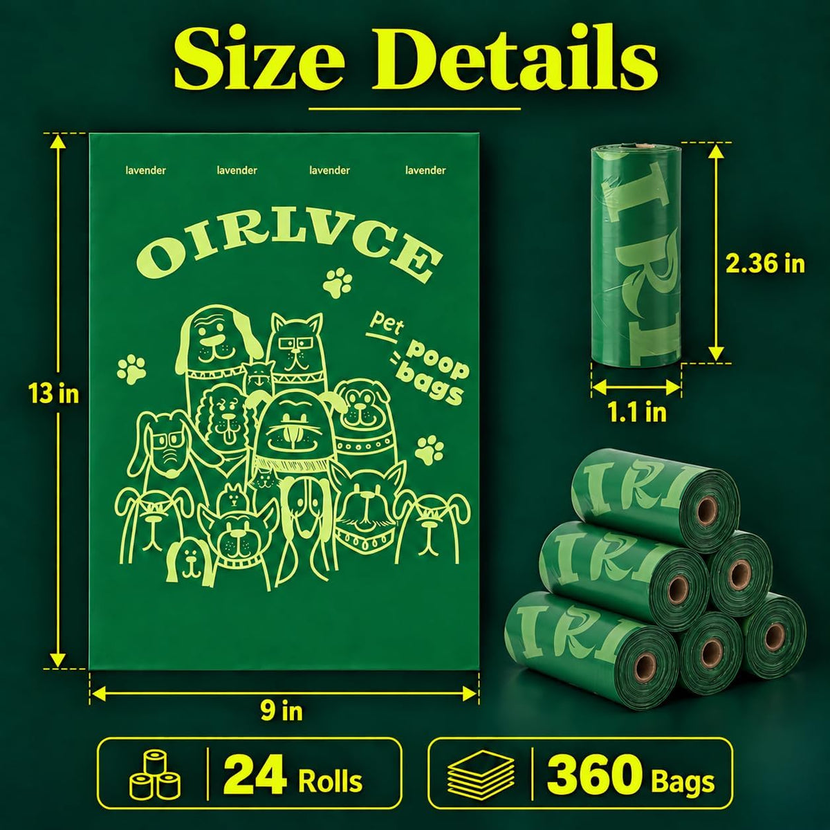 24Rolls 360 Dog Poop Bags, Leak Proof for Dog Walks Lavender - image 2