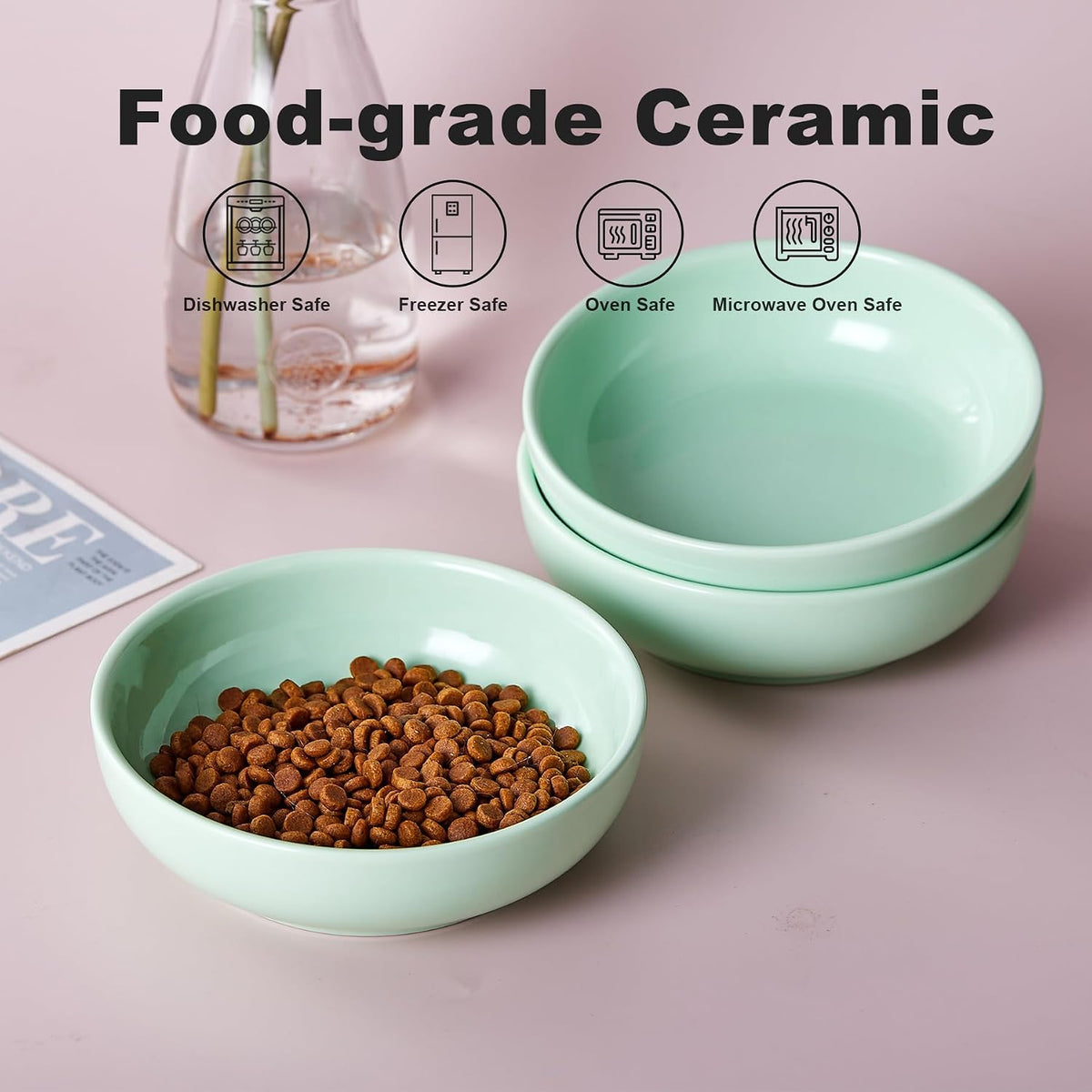 Ceramic Cat Bowls, Howise Pet Bowl Cat Dishes for Food and Water - Green - image 3
