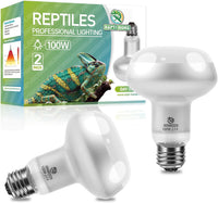 Reptile Heat Lamp Bulbs, Simulate Natural Sunlight Heat Light Bulb, 2 Pack 100W Amphibian Terrarium - Intense Light / 2*100