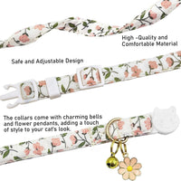 2 Pack Cotton Breakaway Cat Collars Set with Bell and Flower Pendant - pink+blue - image 2