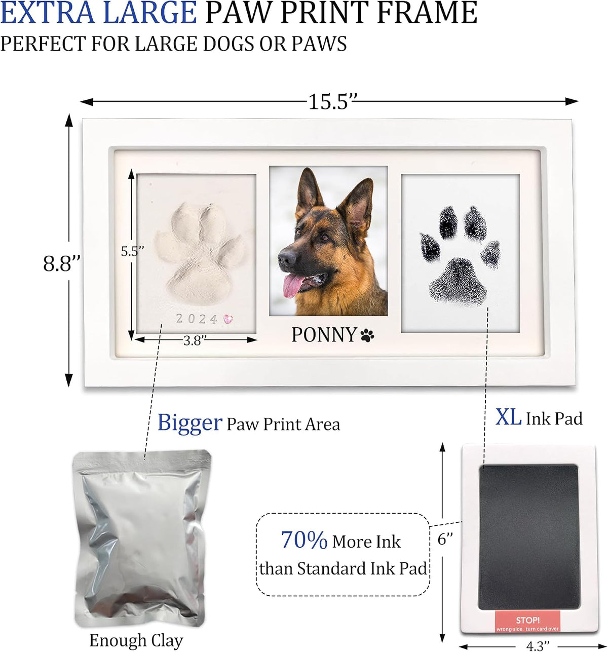 MYPAWLETS Paw Print Frame Kit, Dog/Cat Pawprints Keepsake - Extra Large-white - image 2