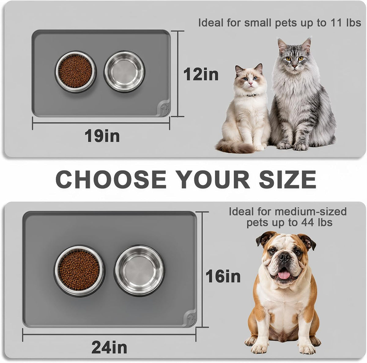Silicone Pet Feeding Mats, 24''x16'' Large Size, Waterproof - Gray / 24"L x 16"W - image 3