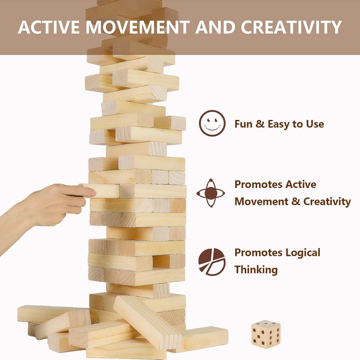 Aivalas Giant Tumble Tower 57 Blocks 4.2FT Indoor Outdoor Games - M-Over 3.2 FT-60PCS - image 4