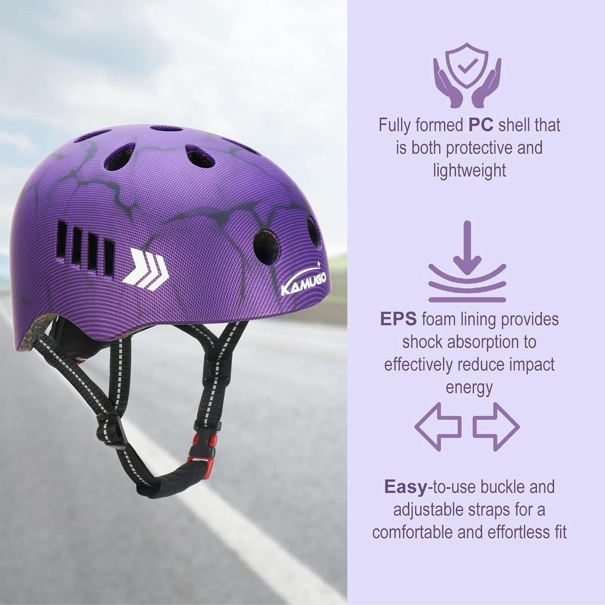 KAMUGO Kids Bike Helmet Set - Purple Carbon Fiber - image 3