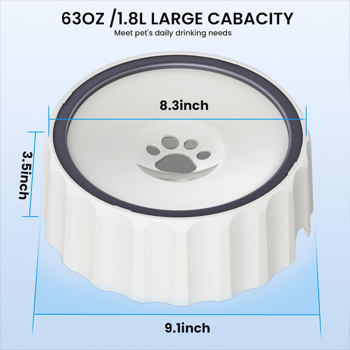9.1" X 3.5" Dog Water Bowl No Spill 70oz/2L Large Capacity Dispenser - White - image 2