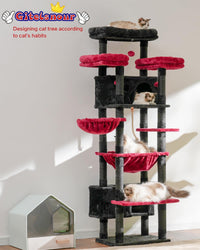 Cat Tree, 74" Tower for Large Cats, Big Condo & Hammock GCT030G – Essentials for Cats - 74 inch / Black and red - image 2