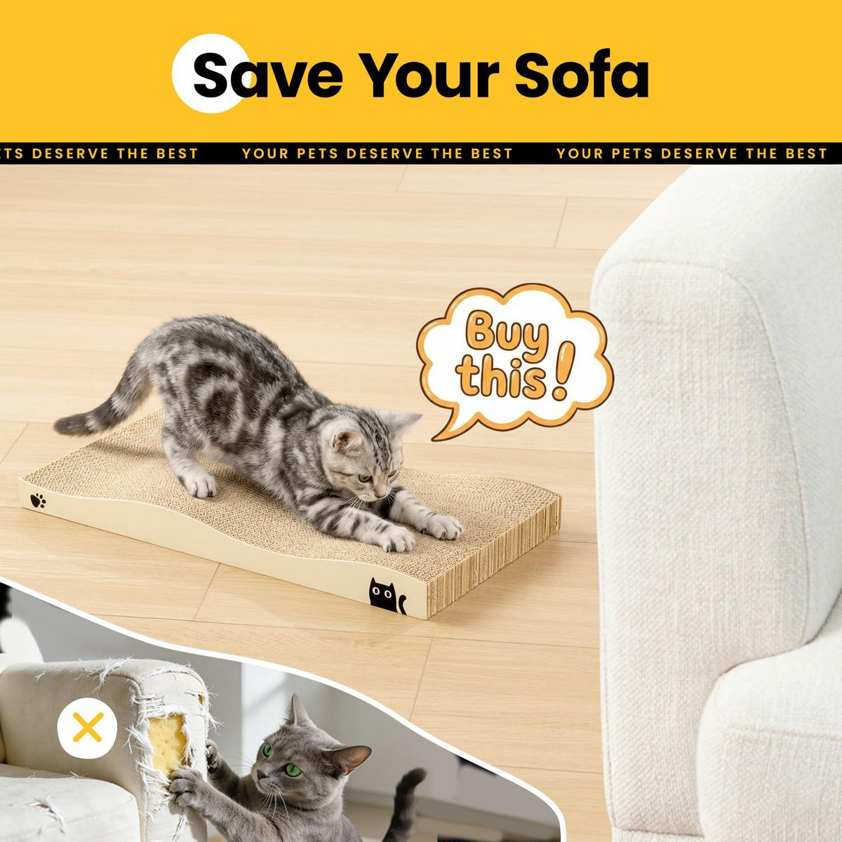 Cat Scratcher, Durable Scratch Pad - Beige / M: 16" - 4 Pack - image 4