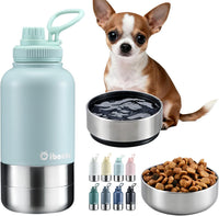 Insulated Dog Water Bottle 32oz Keep Water Cool with 2 Bowls – Essentials for Dogs - Mint Green