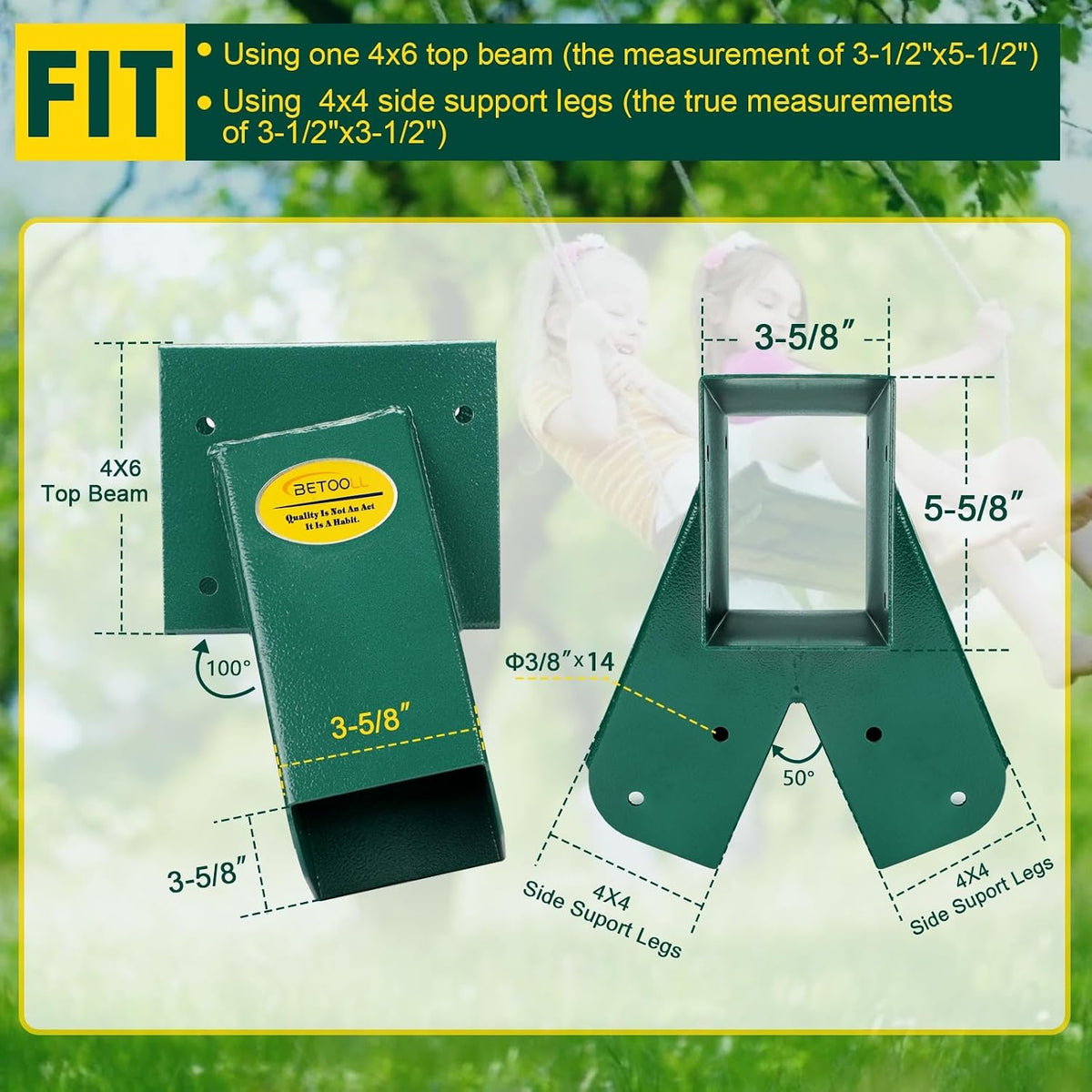 BETOOLL A-Frame 2 Brackets Swing Set Bracket with Mounting Hardware – Fun for Kids & Family - End Brackets(1Pcs-Green) - image 3