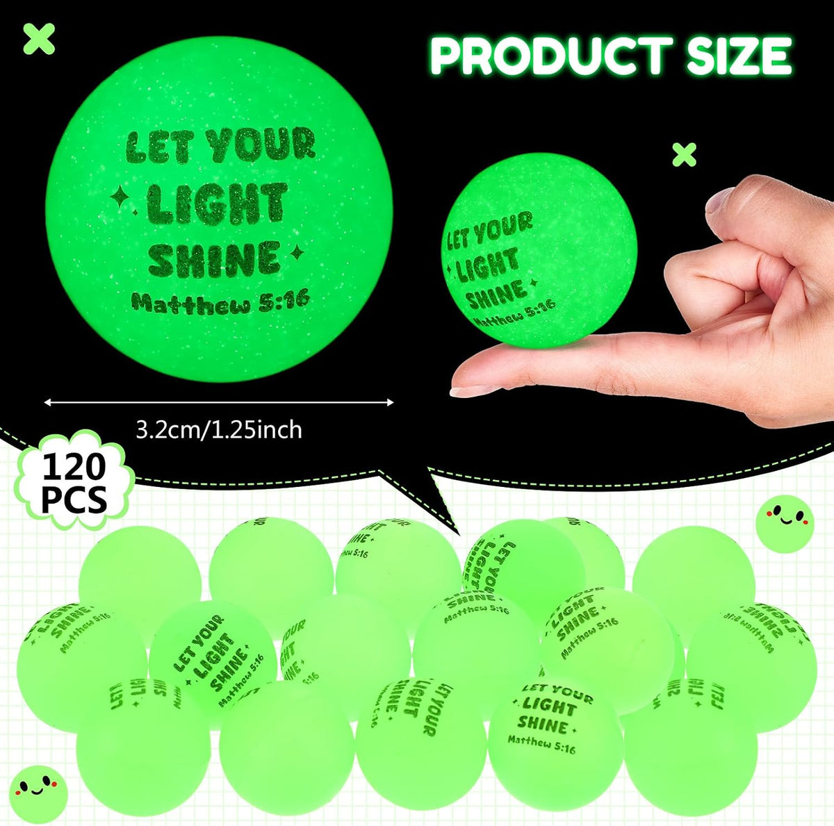 Seenelling 24 glow in the dark bouncy balls printed with Bible verses - view 38