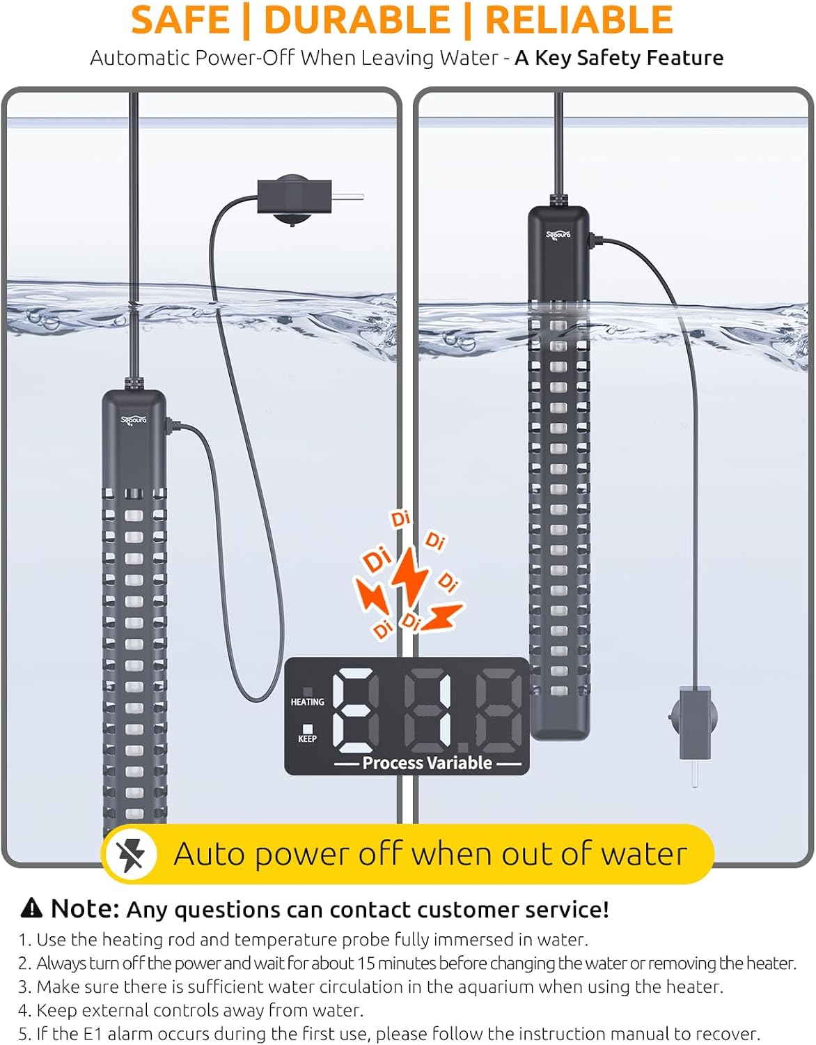 SEAOURA 500W Aquarium Heater for Fish Turtle 70-80 Gal Thermostat - 100-180 Gallon Tank - image 2