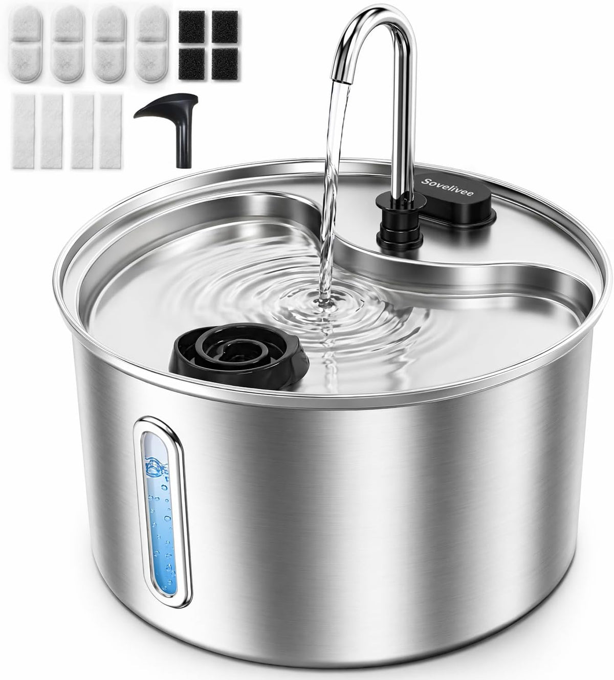 Cat Water Fountain, LED Water Level Window - 4 Filters