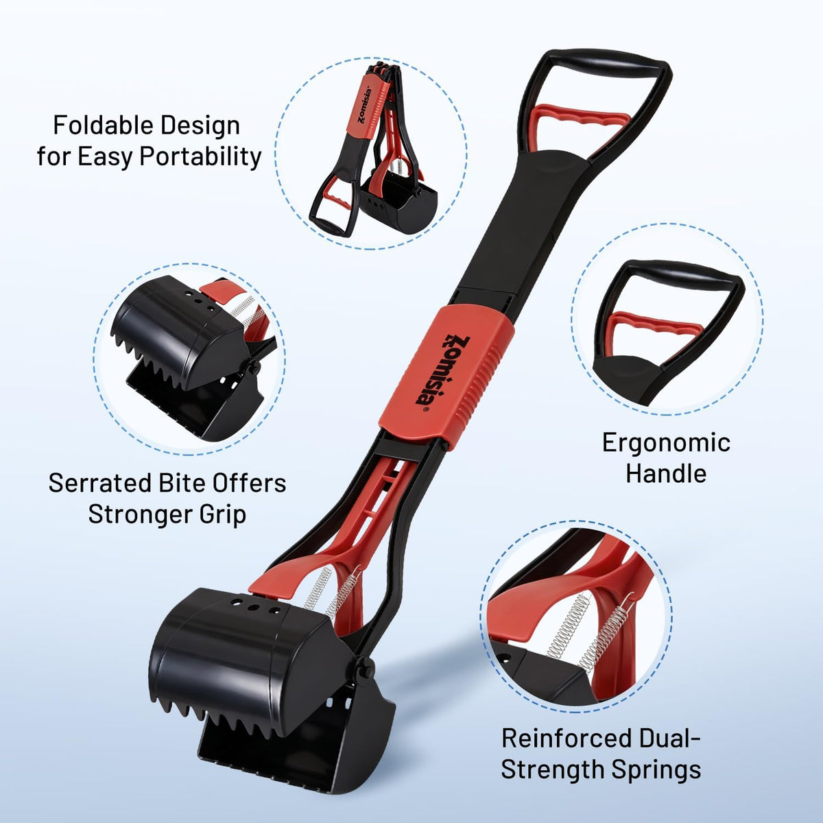 32" Long Handle Pooper Scooper with 30 Count Waste Bags – Essentials for Dogs - Red / 32 Inch - image 3
