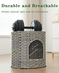 Cat House for Indoor Cat, Large Double Cat Houses Cat Bed Cave, Handwoven Rattan Pet Beds with One Soft Pad, 17 x 17 x 17 Inches Foldable Kitten Hideaway in Living Room Gray