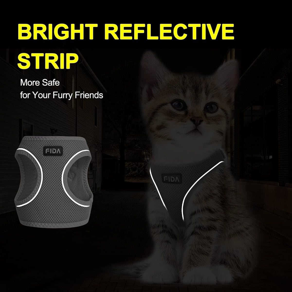 Fida Cat Harness and Leash Set for Walking Kitten and Puppy - S (Neck:12.6"-13.8"; Girth:16.1"-17.7") / Light Gray - image 4