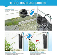 Internal Fish Tank Filter, 12W Adjustable Water Flow Submersible Aquarium Filter Pump for 40~60 Gallon Freshwater or 25~45 Gallon Saltwater, 2 Mode Aeration & Rainfall, TE-900(250GPH)