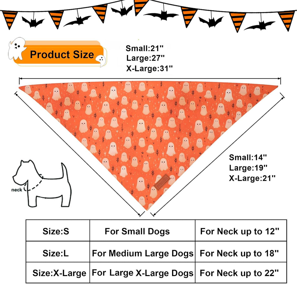 PTDECOR Halloween Dog Bandana, Ghost Pumpkin Dog Scarf - Small / Yellow&Orange - image 4