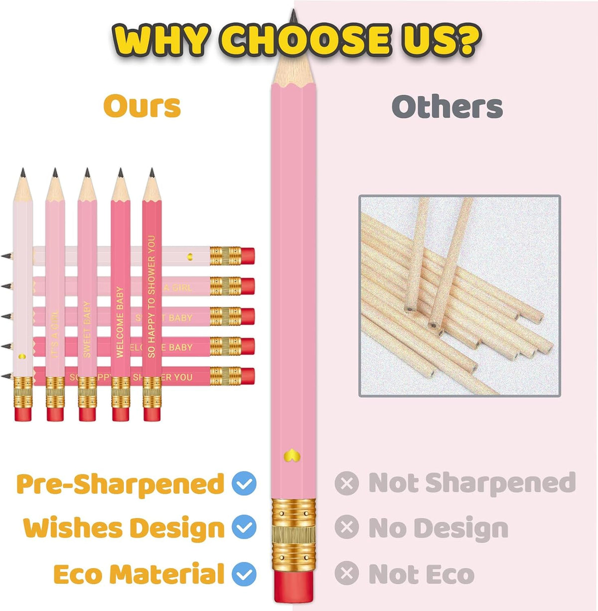 Baby Shower Pencils for Party Games, Neutral - Mixed Pink Girl Style - image 2