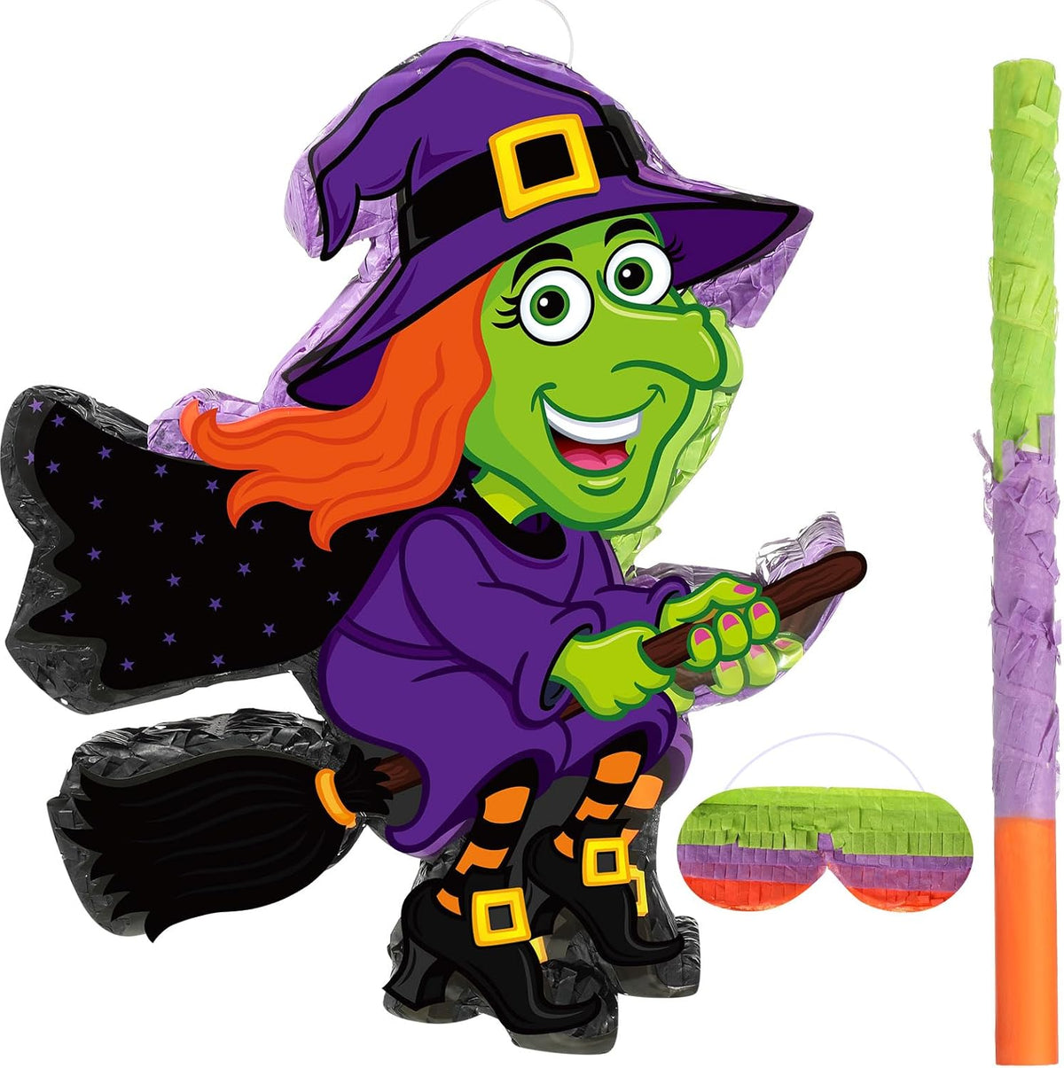 Aoriher Halloween skull piñata with bat stick, blindfold and square confetti - view 8